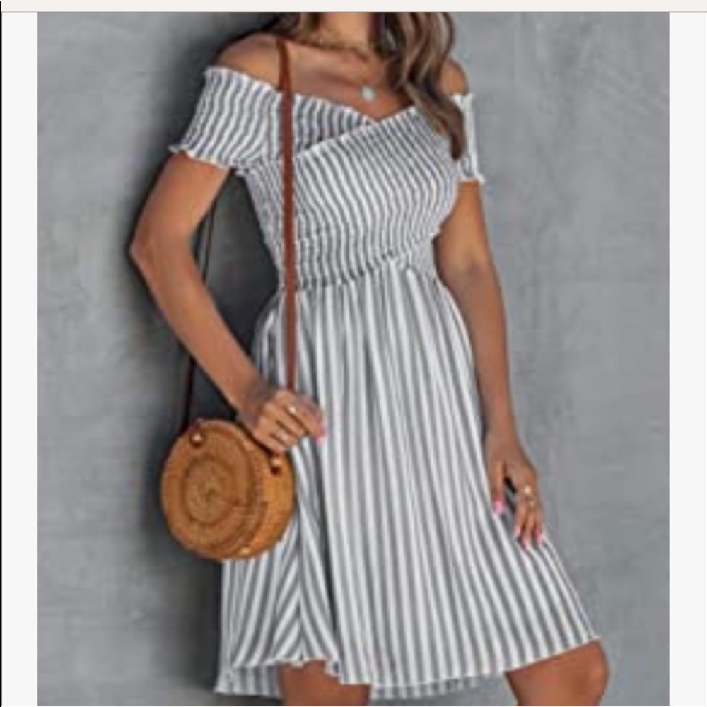 Danqi black stripe seersucker cross front dress